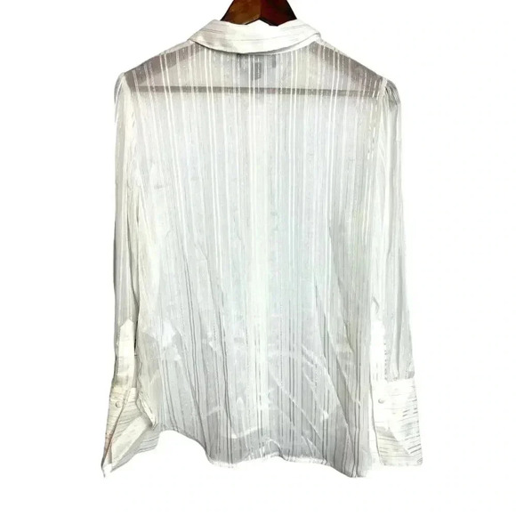 Laundry by Shelli Segal Women Sheer Button Down Shirt, White - Picture 2 of 10